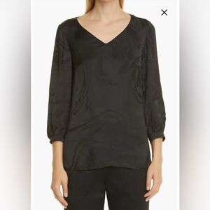 Lafayette 148 Arnette Jacquard Satin Blouse Black Size Medium